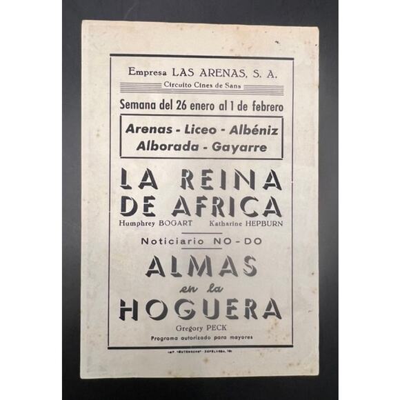 Spanish African Queen Movie Herald Handbill Katherine Hepburn Humphrey Bogart - Picture 2 of 3